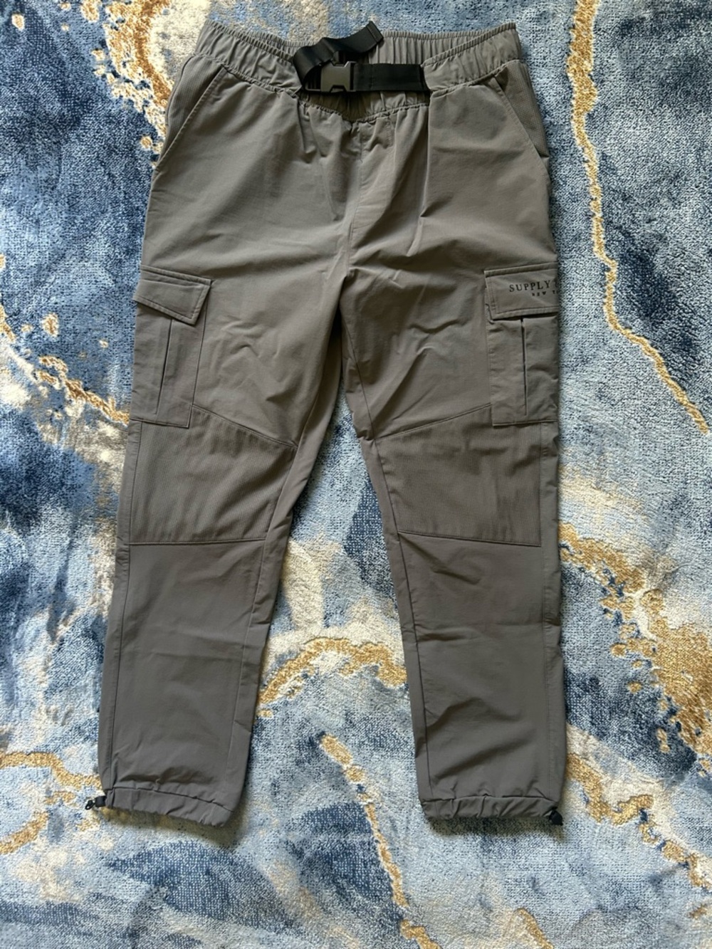 Men's Gray Cargo Jogger Pants with Built-in Belt